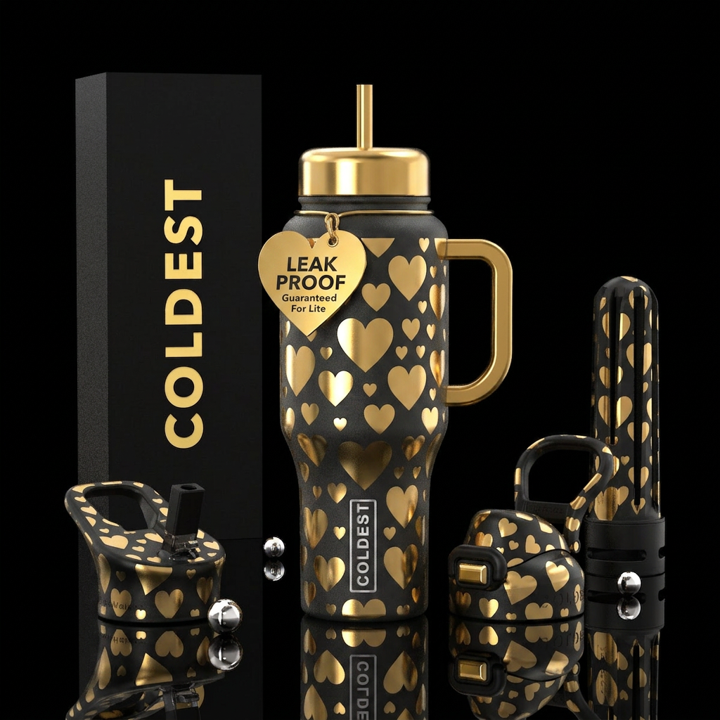 Hearts of gold water bottle design