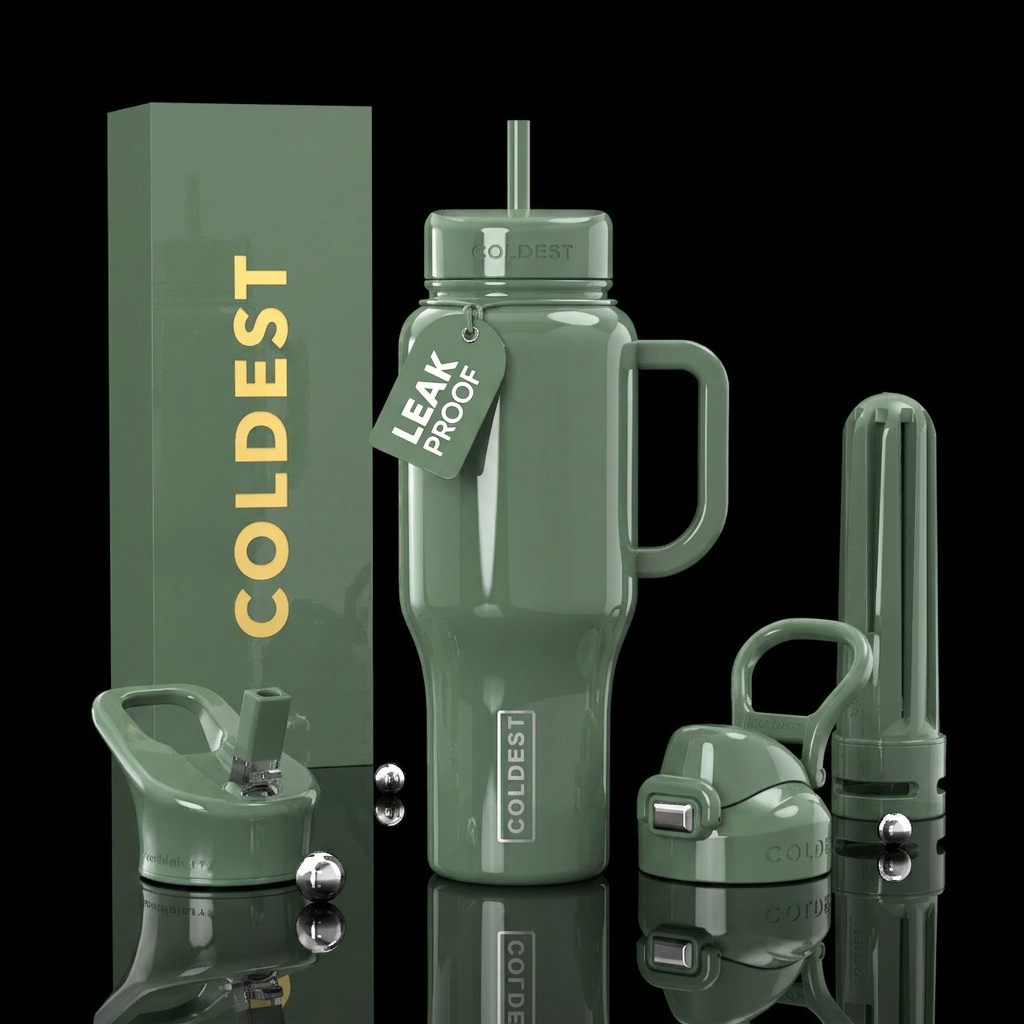 Darker Sage green glossy water bottle design