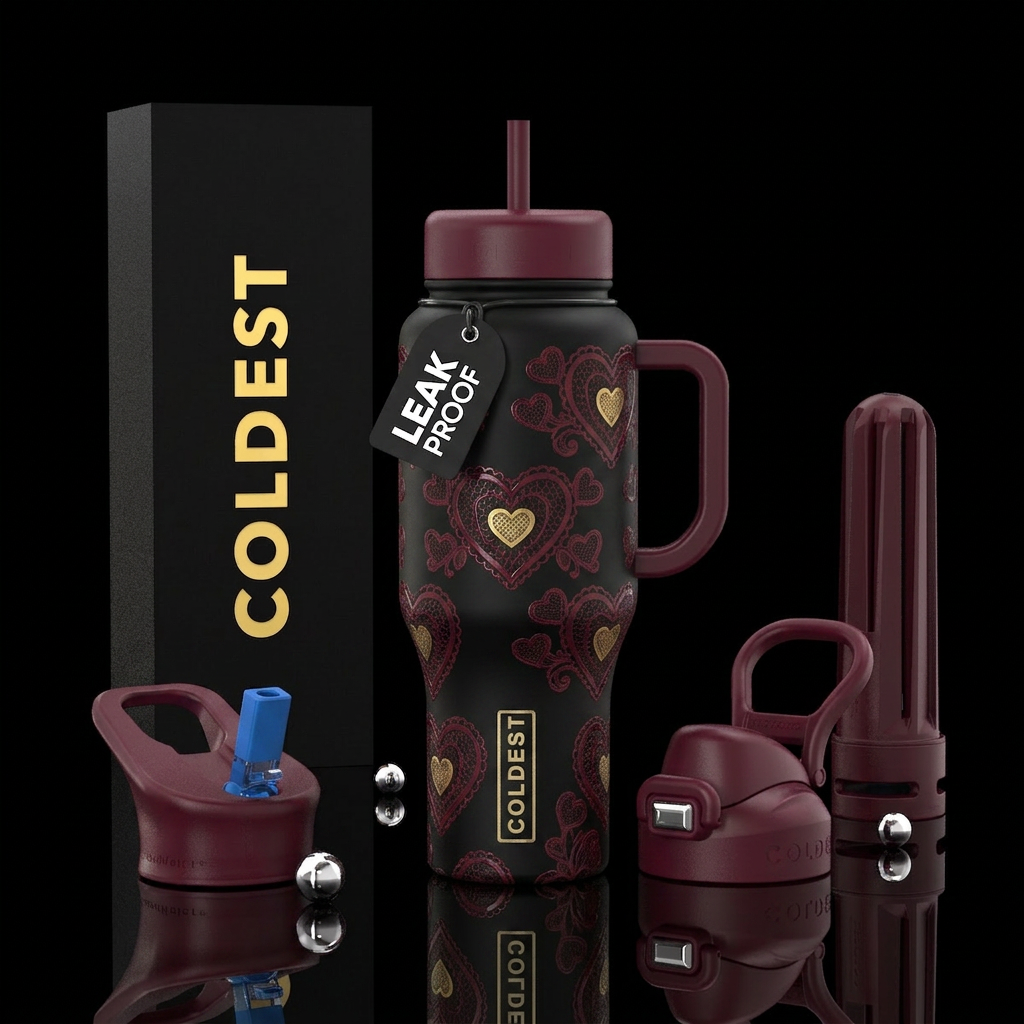 Lace golden heart water bottle design