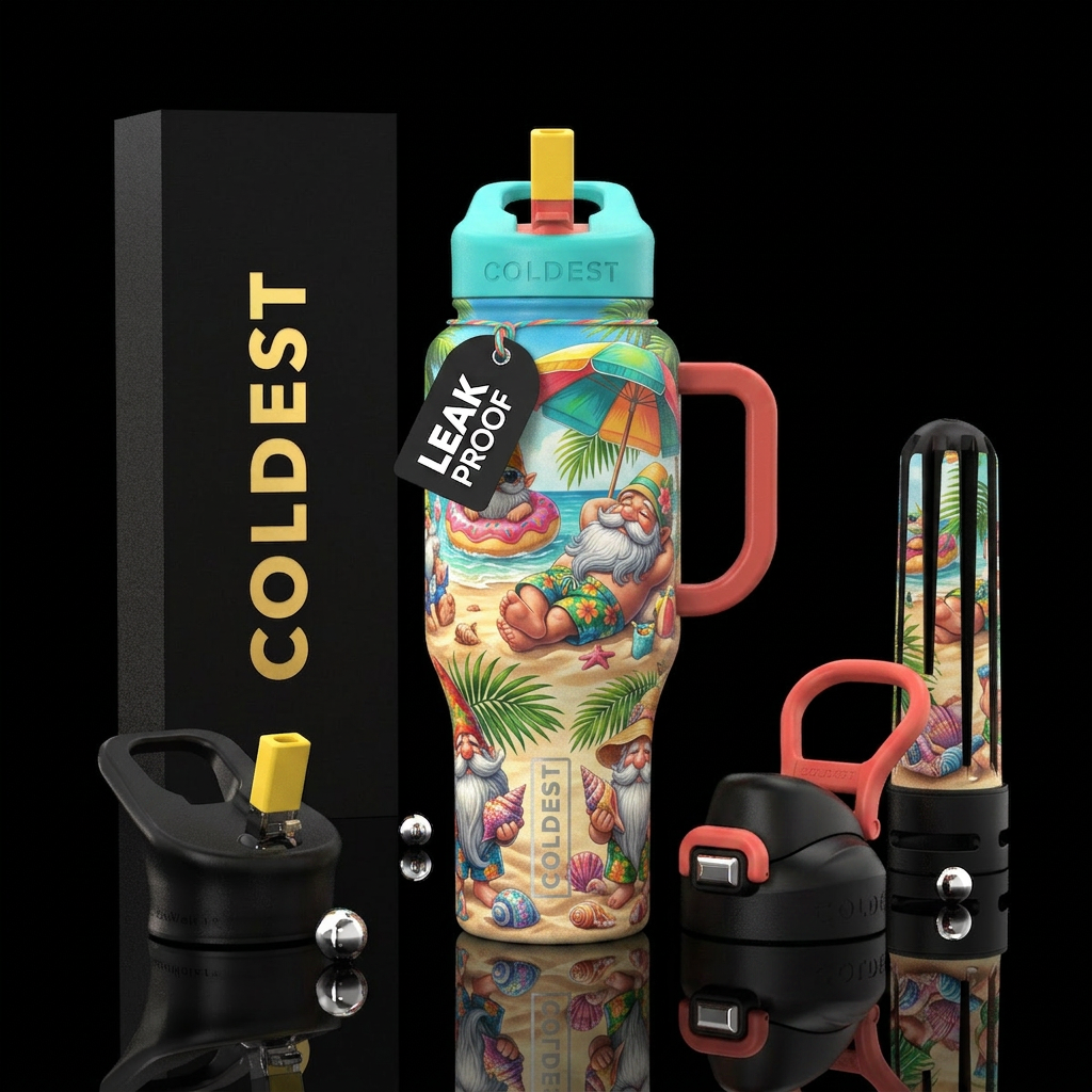 Gnome Beach Bum water bottle design