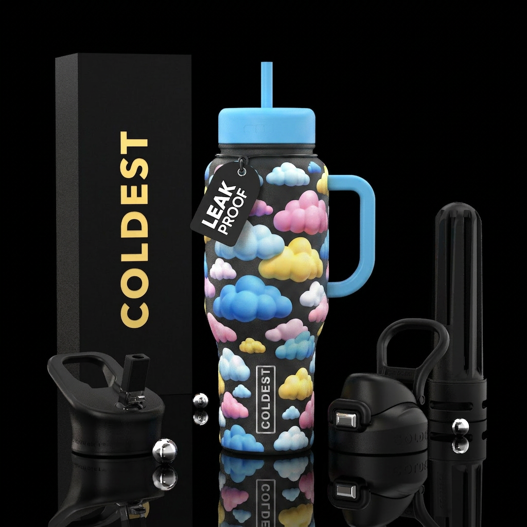 Cotton Candy Clouds water bottle design