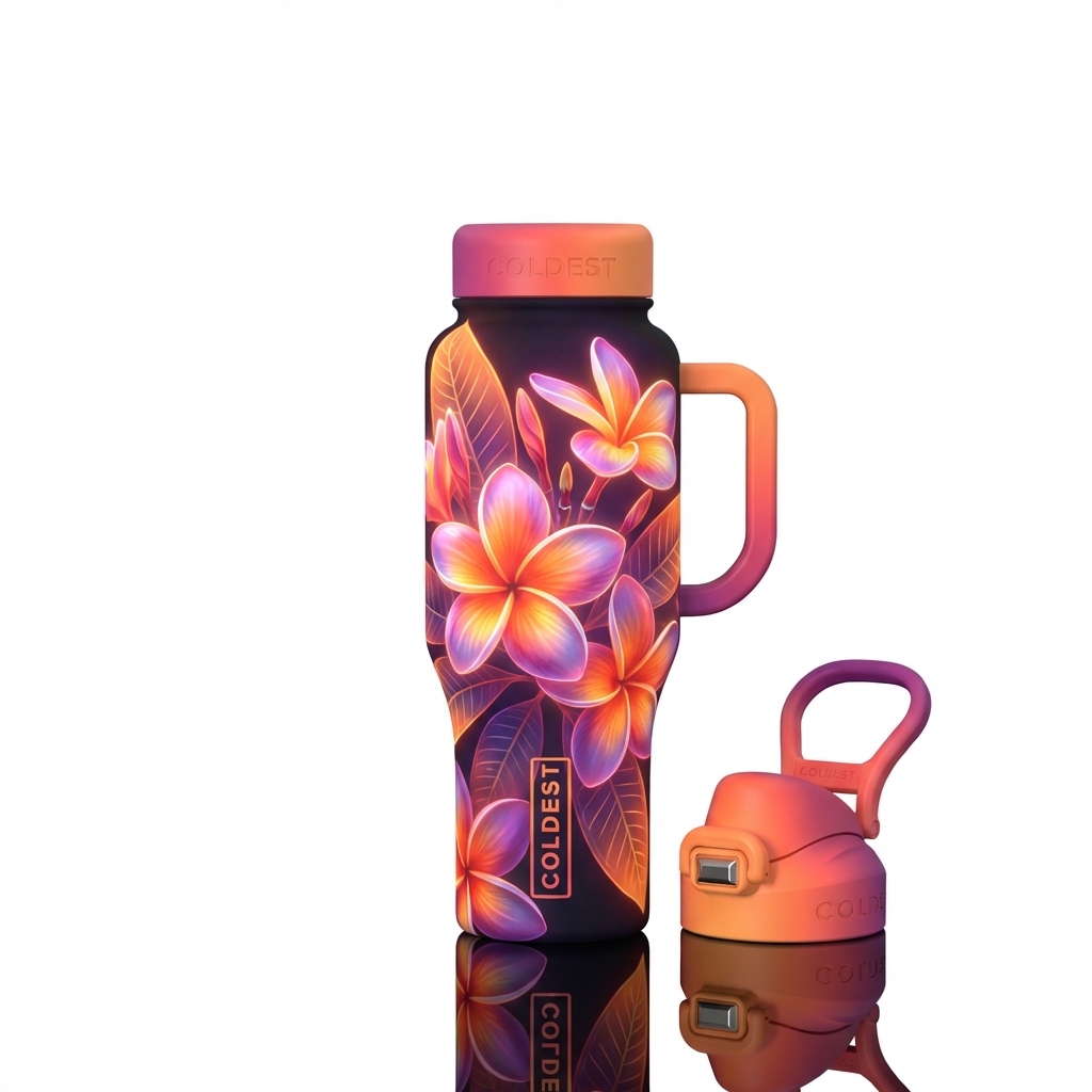 Glowie plumeria in sunset colors water bottle design