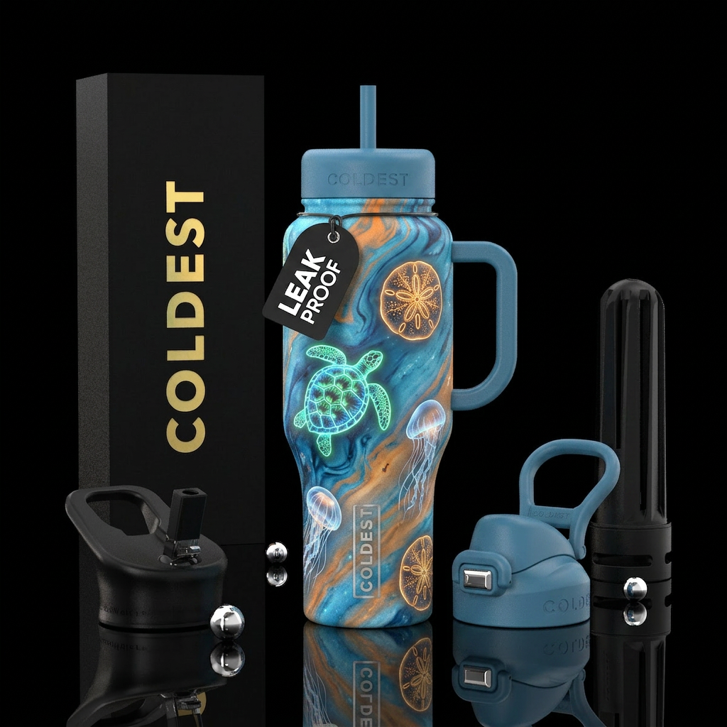 Glowie ocean creatures water bottle design