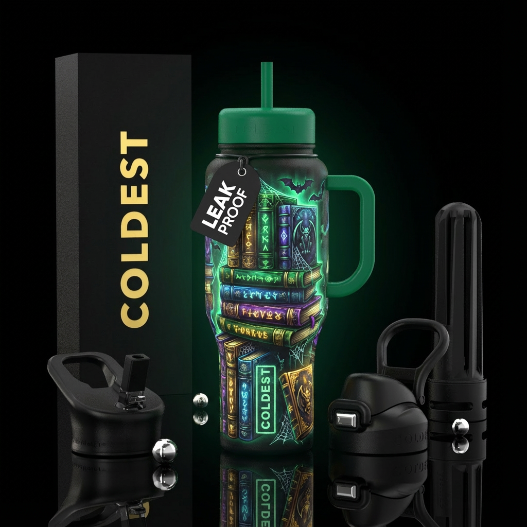 glowie, gothic, books water bottle design