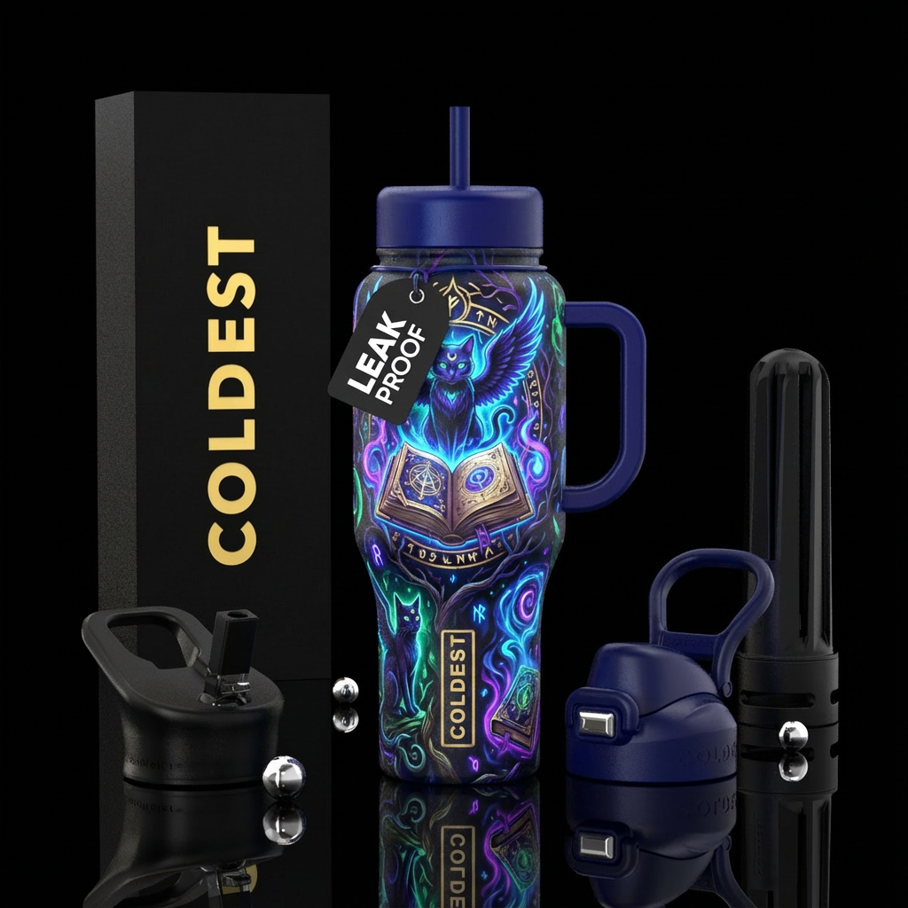 glowie, gothic,, mythical, magical, fantasy, cat, ... water bottle design