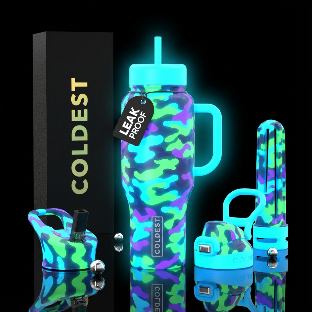 glowie, camo water bottle design