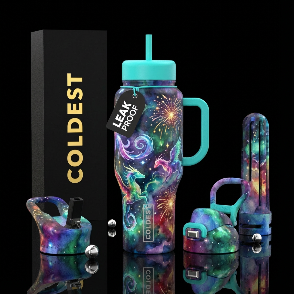 glowie,, sparkly, fantasy, magical, watercolor, my... water bottle design