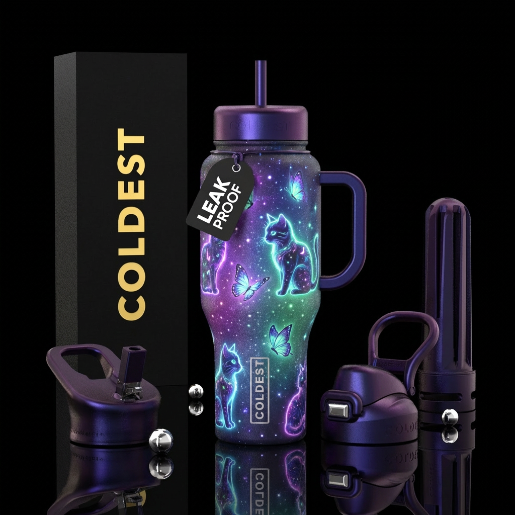 Glowie, cats, butterflies, sparkling, ombré water bottle design