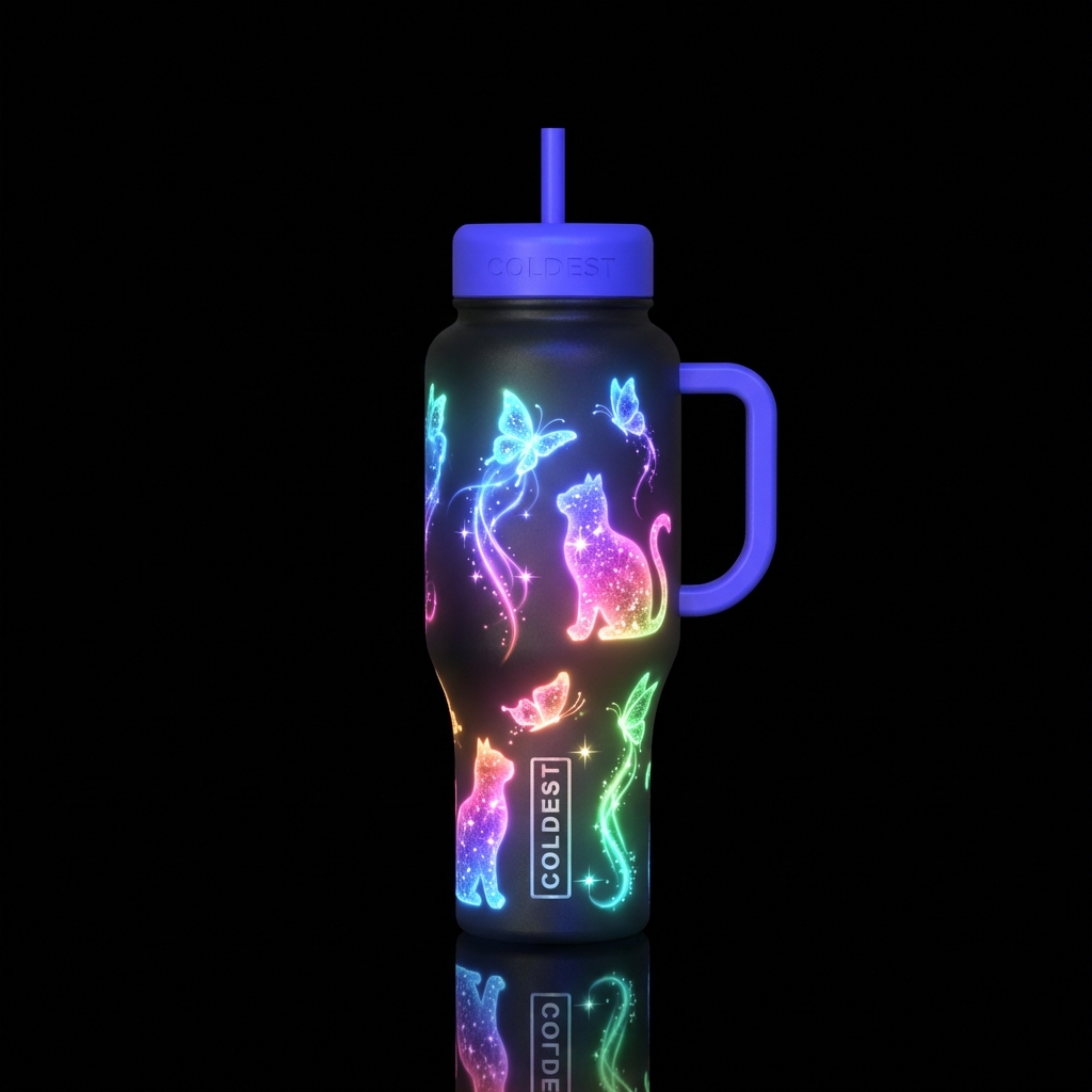 Glowie, cats, butterflies, sparkling, ombré, rainb... water bottle design