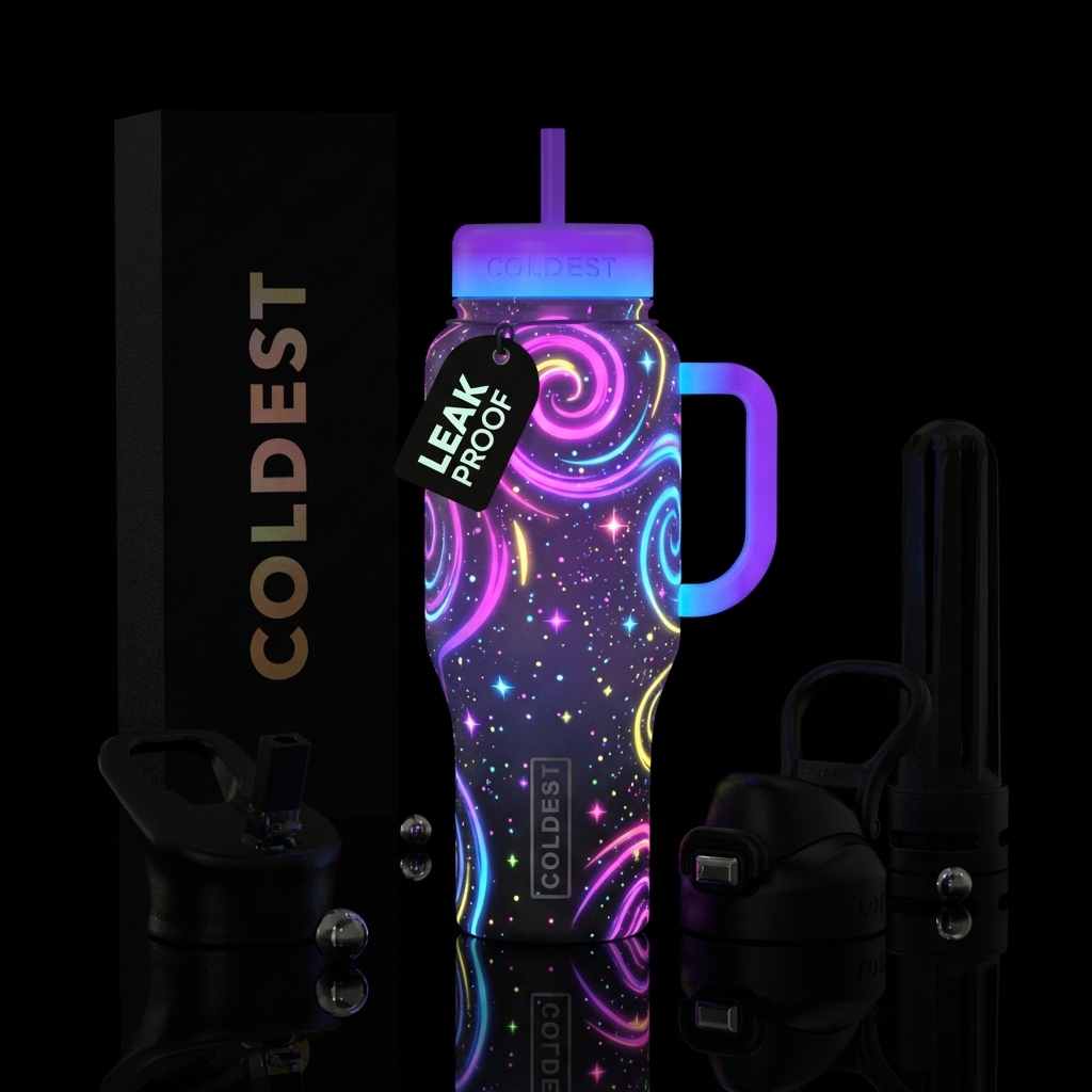 Darker, eccentric, Glowing, 80’s baby, 90’s raised... water bottle design