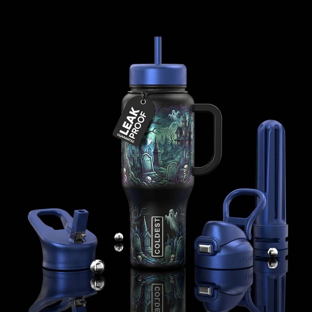 Haunted cemetery metallic water bottle design
