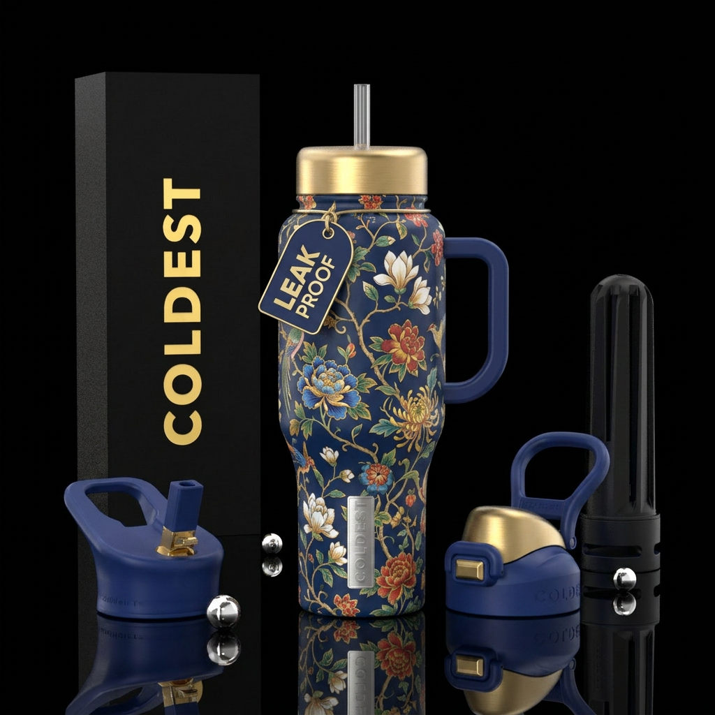 Vines and flowers, chinoserie water bottle design