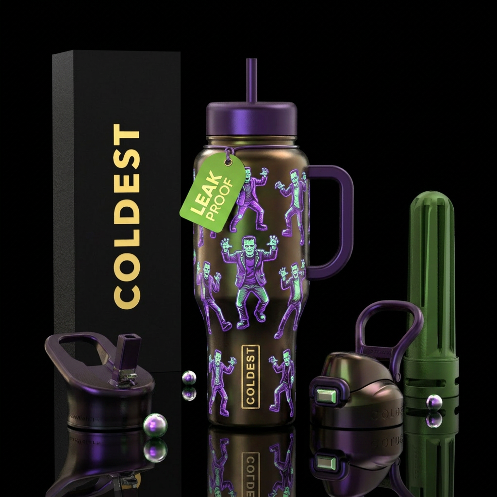 Metallic dancing frankenstien glow in the dark water bottle design
