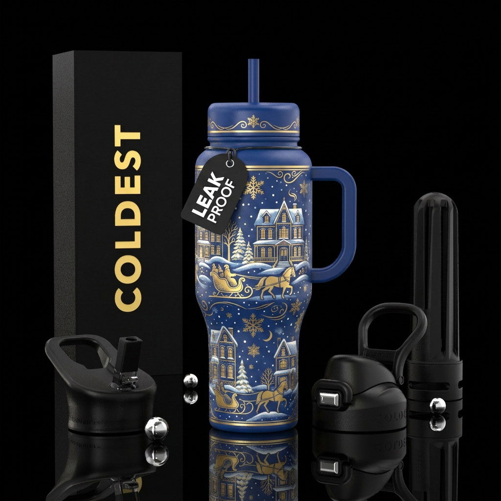 Sliegh ride, flurries, victorian water bottle design