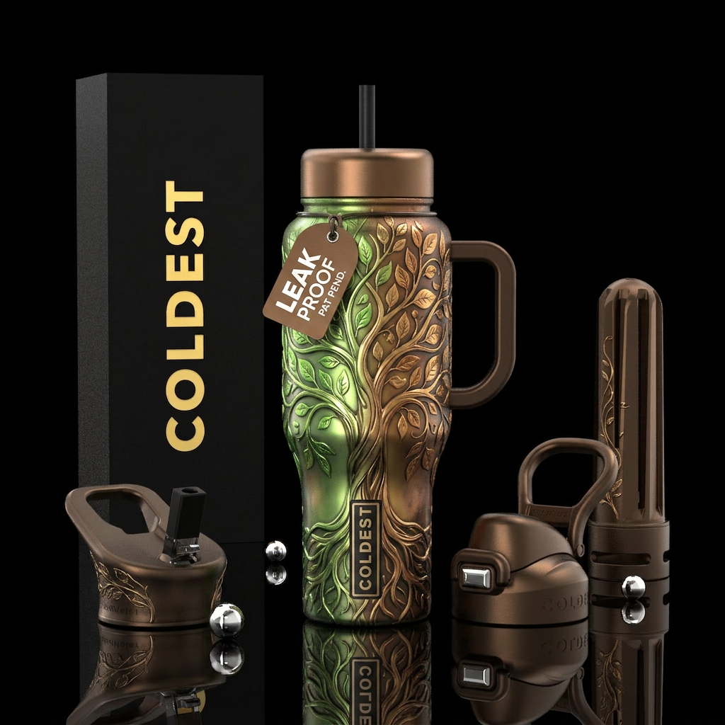 Tree of life spring and fall, vines, leaves metall... water bottle design