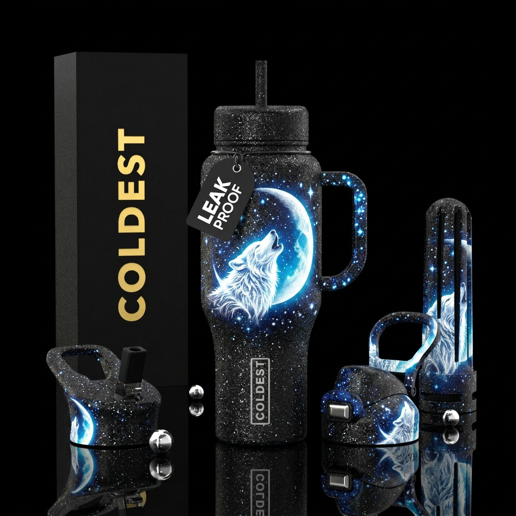 White wolf water bottle design
