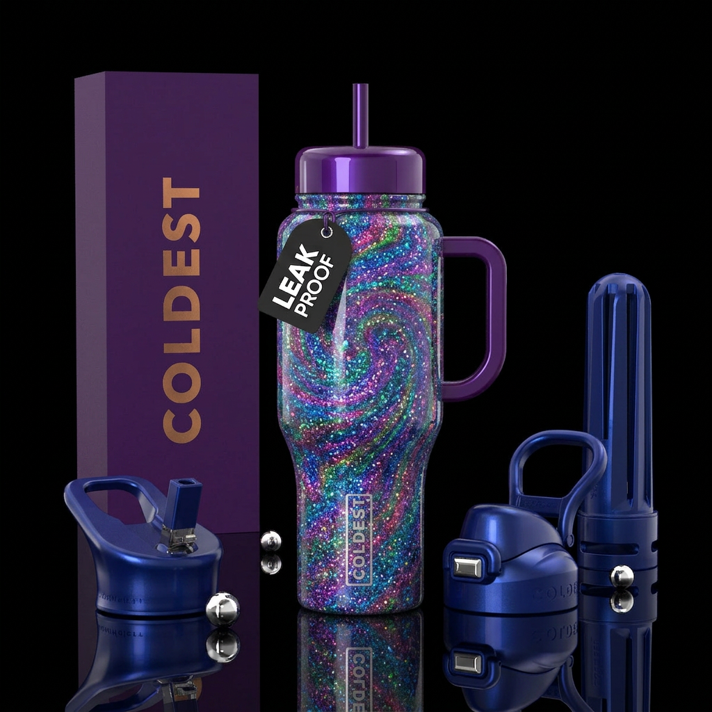 Glitter swirled water bottle design