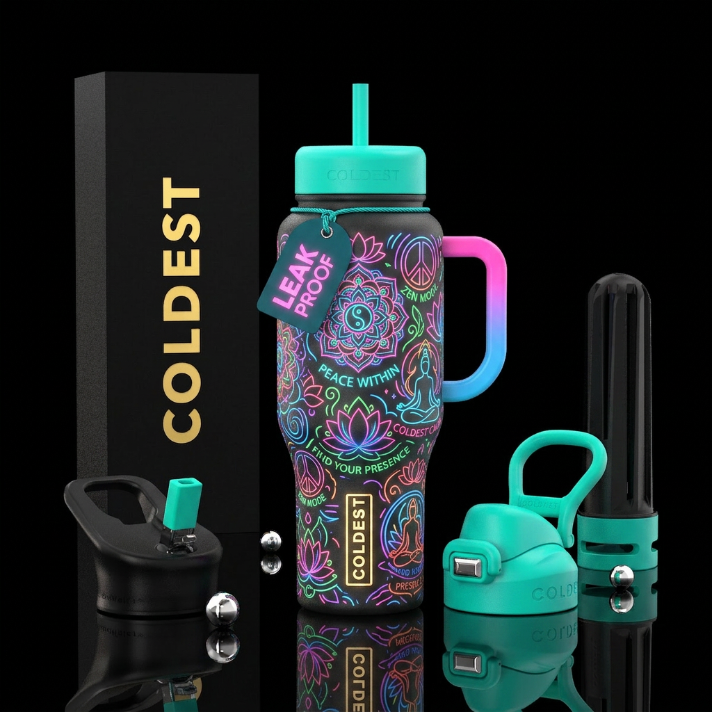 Zen peace neon water bottle design