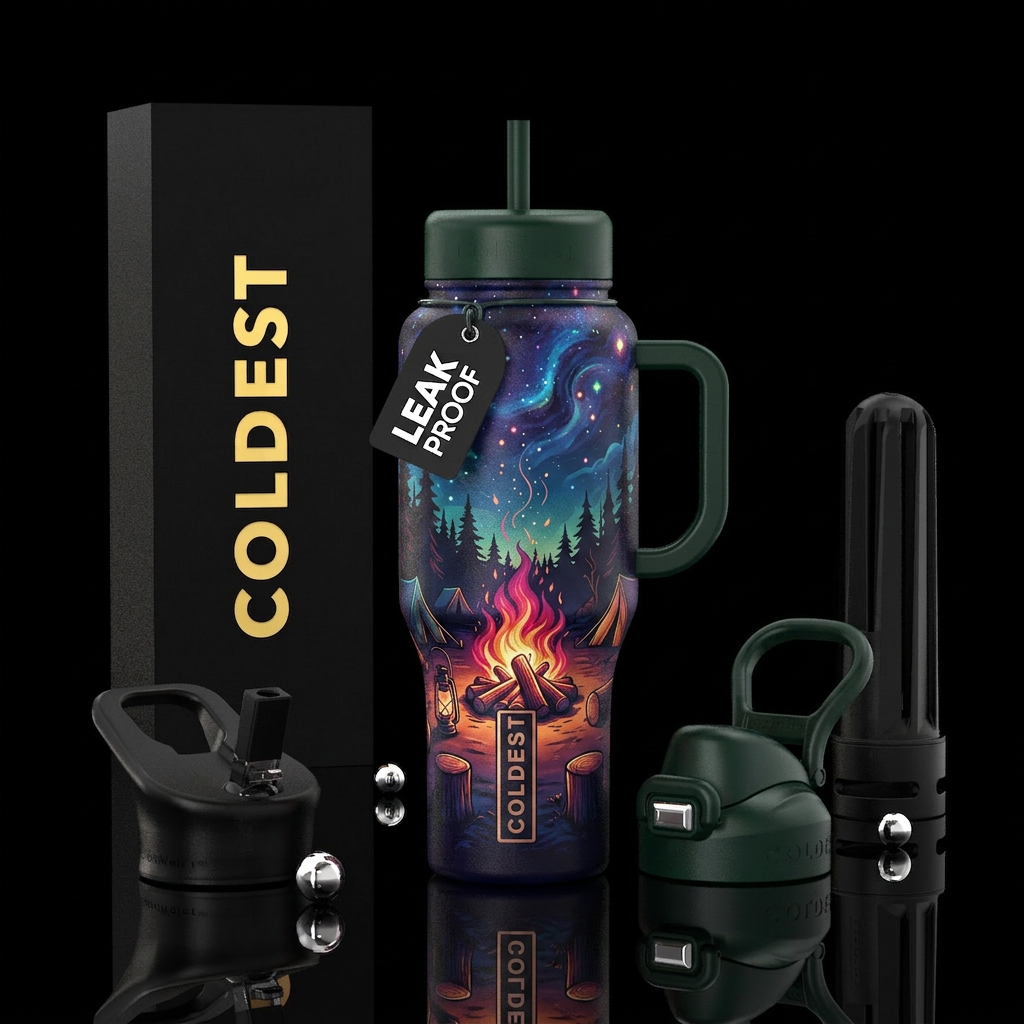 Midnight fire campy vibe water bottle design