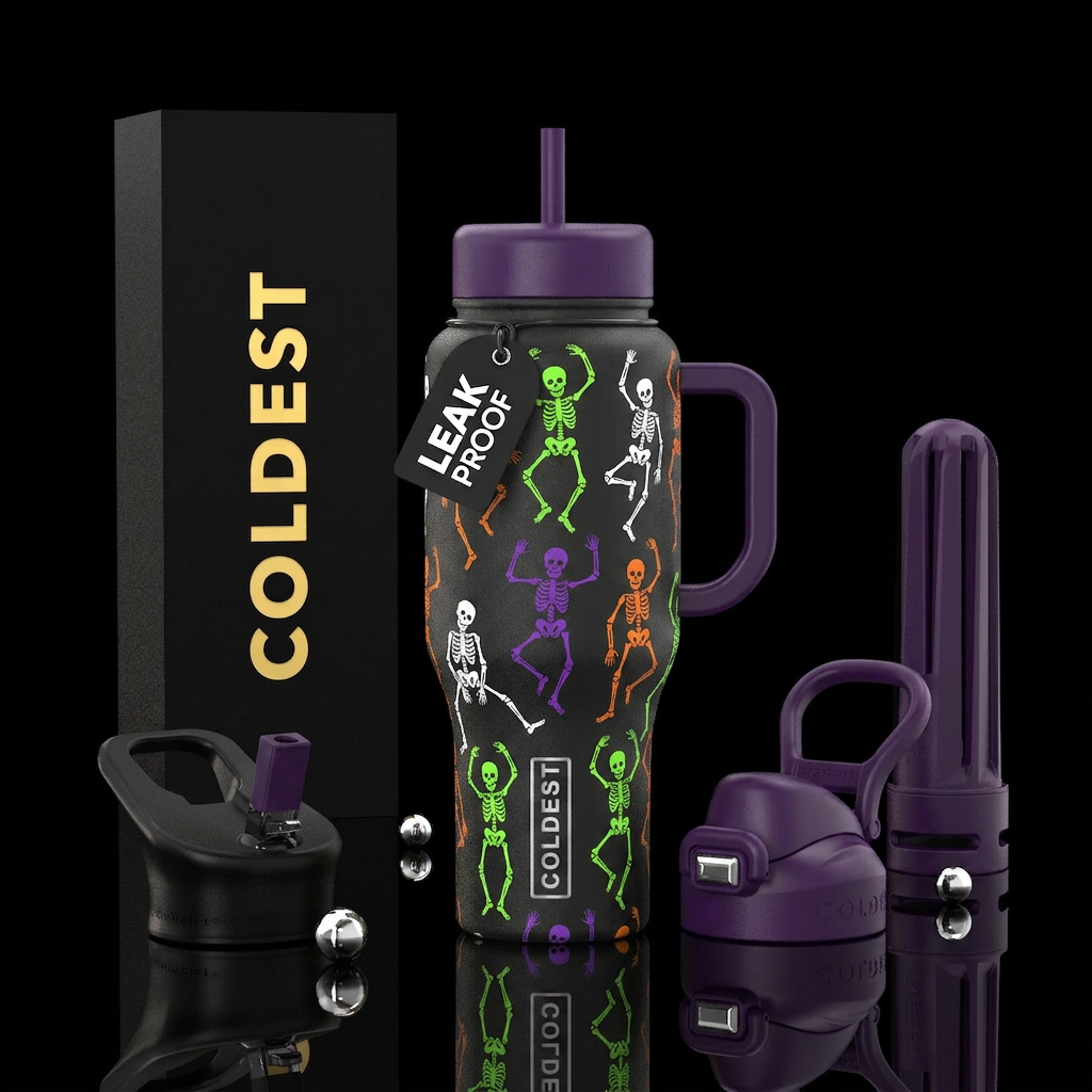 Dancing skeletons Halloween water bottle design