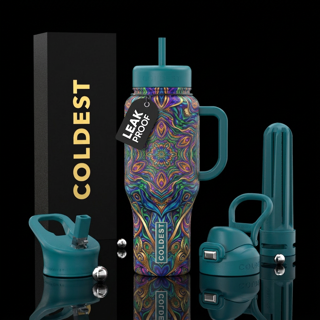 Kaleidoscope trippy water bottle design