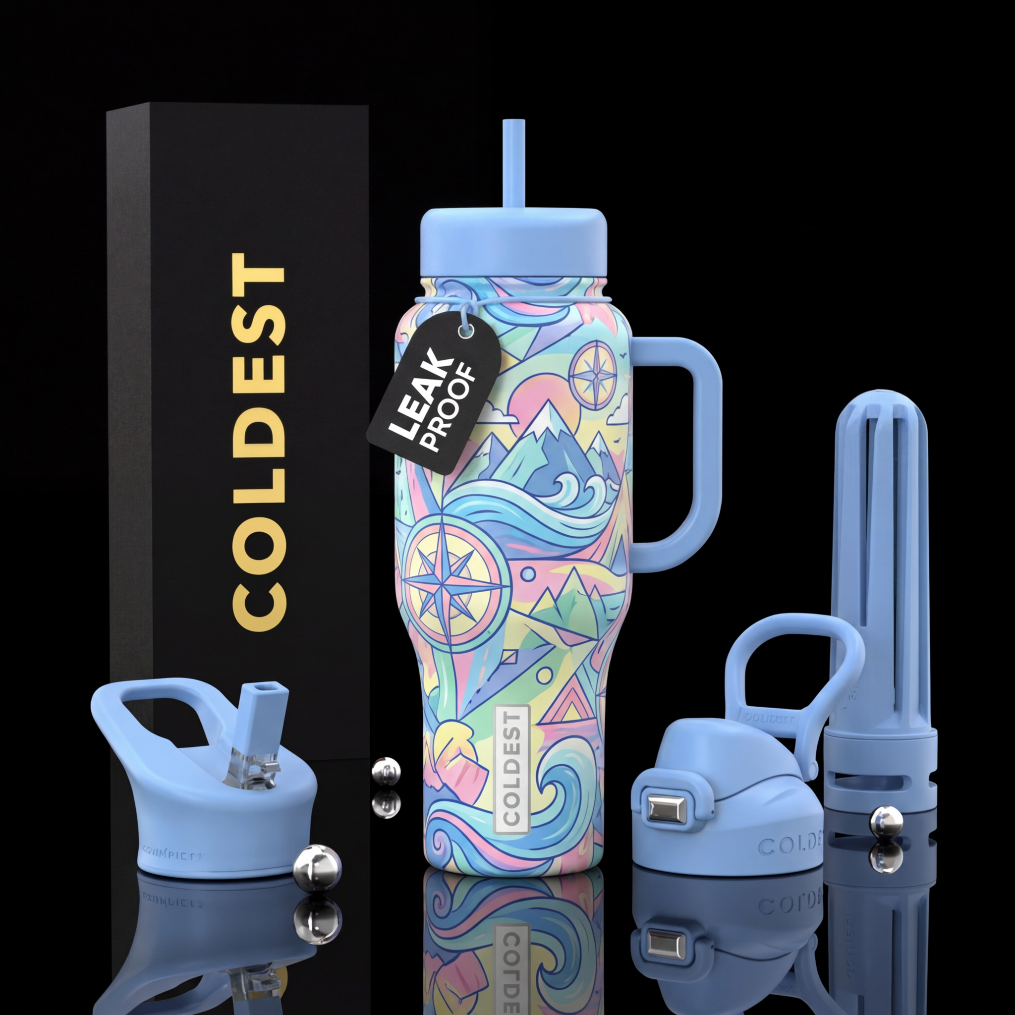 Pastel colors, abstract, adventurous water bottle design
