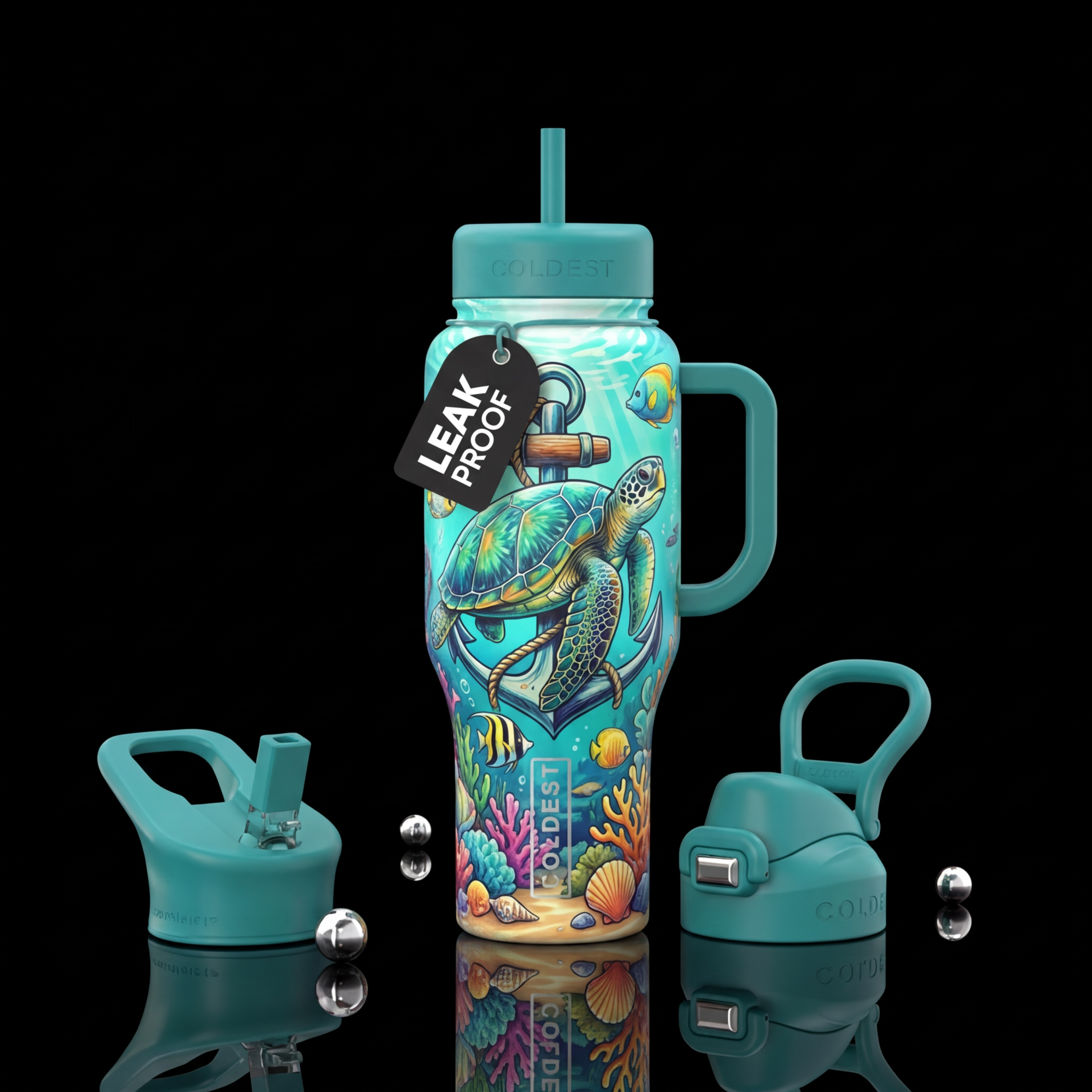 Anchor beach turtle water bottle design