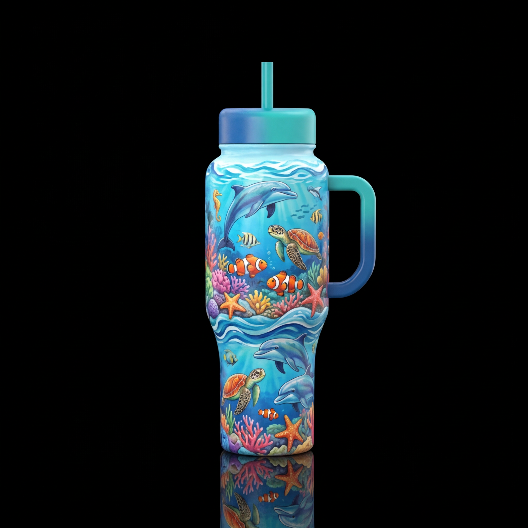 Beach ocean animals water bottle design