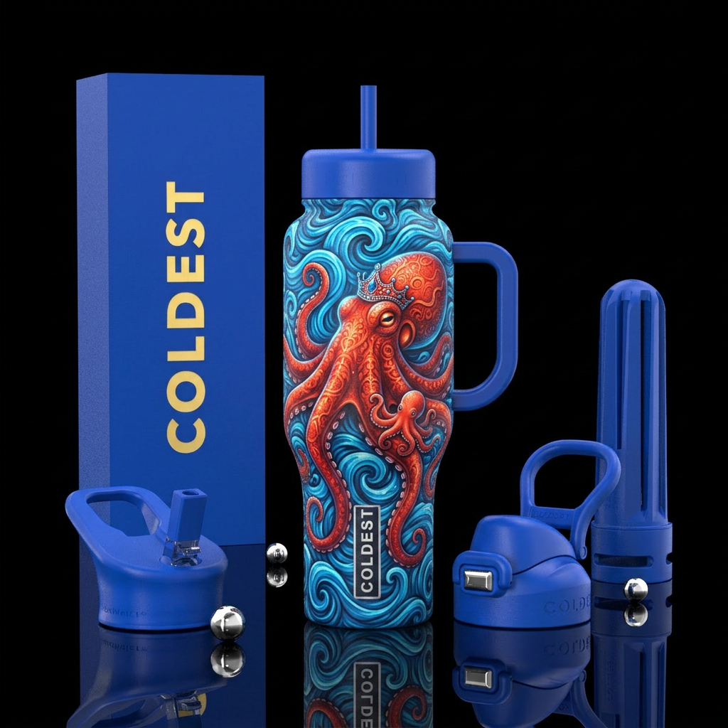 Red royal glowie octopus that wraps around cup wit... water bottle design