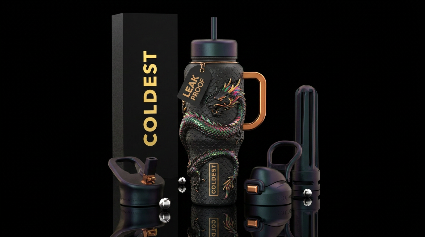 Black dragon with scales water bottle design