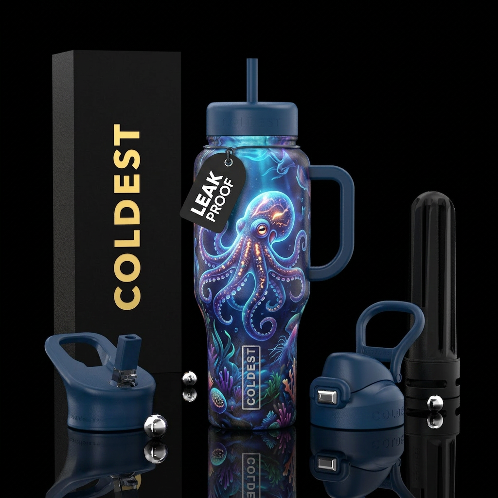 Glowie baby octopus in majestic sea life water water bottle design
