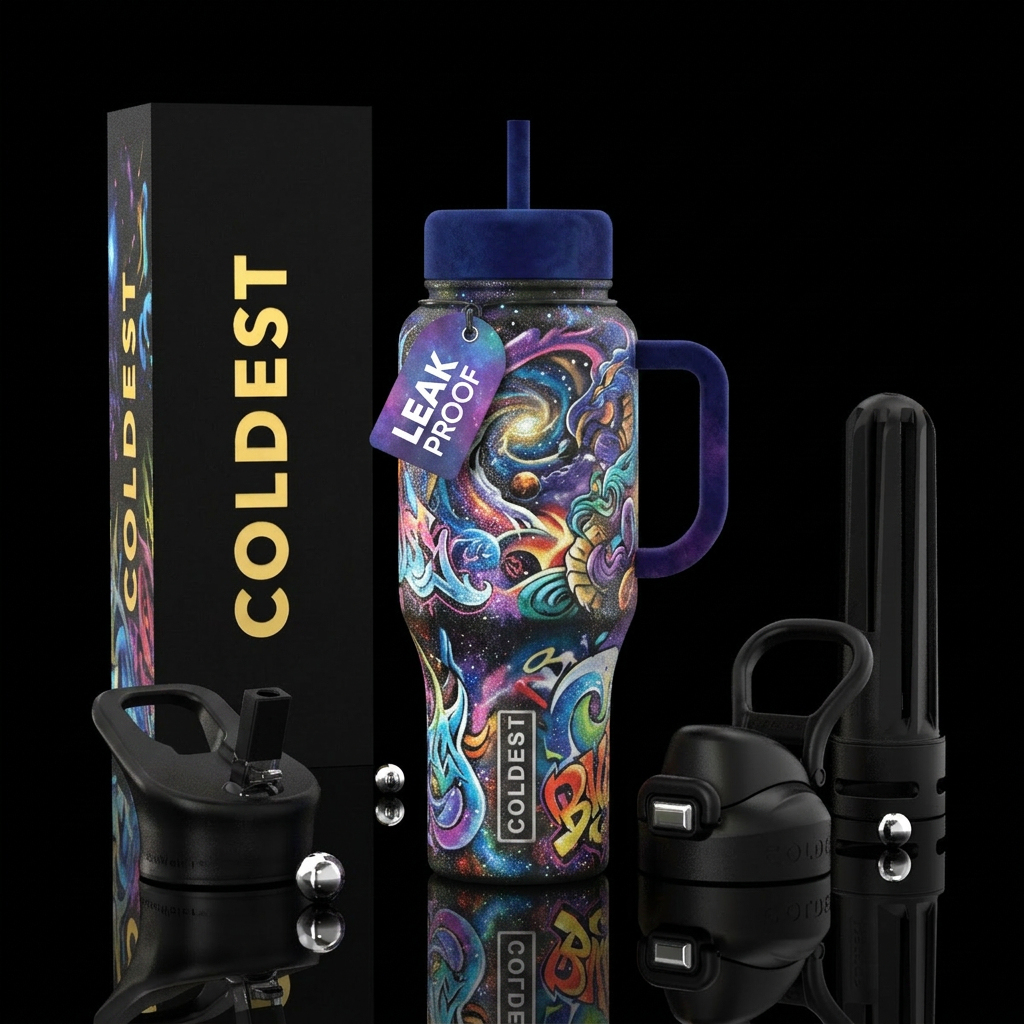 graffiti art, sparkly, vibrant, fantasy, painting water bottle design