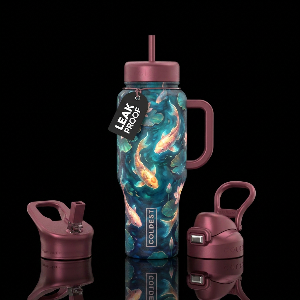 rose gold, koi fish,  pond, beautiful,, glowie,  p... water bottle design