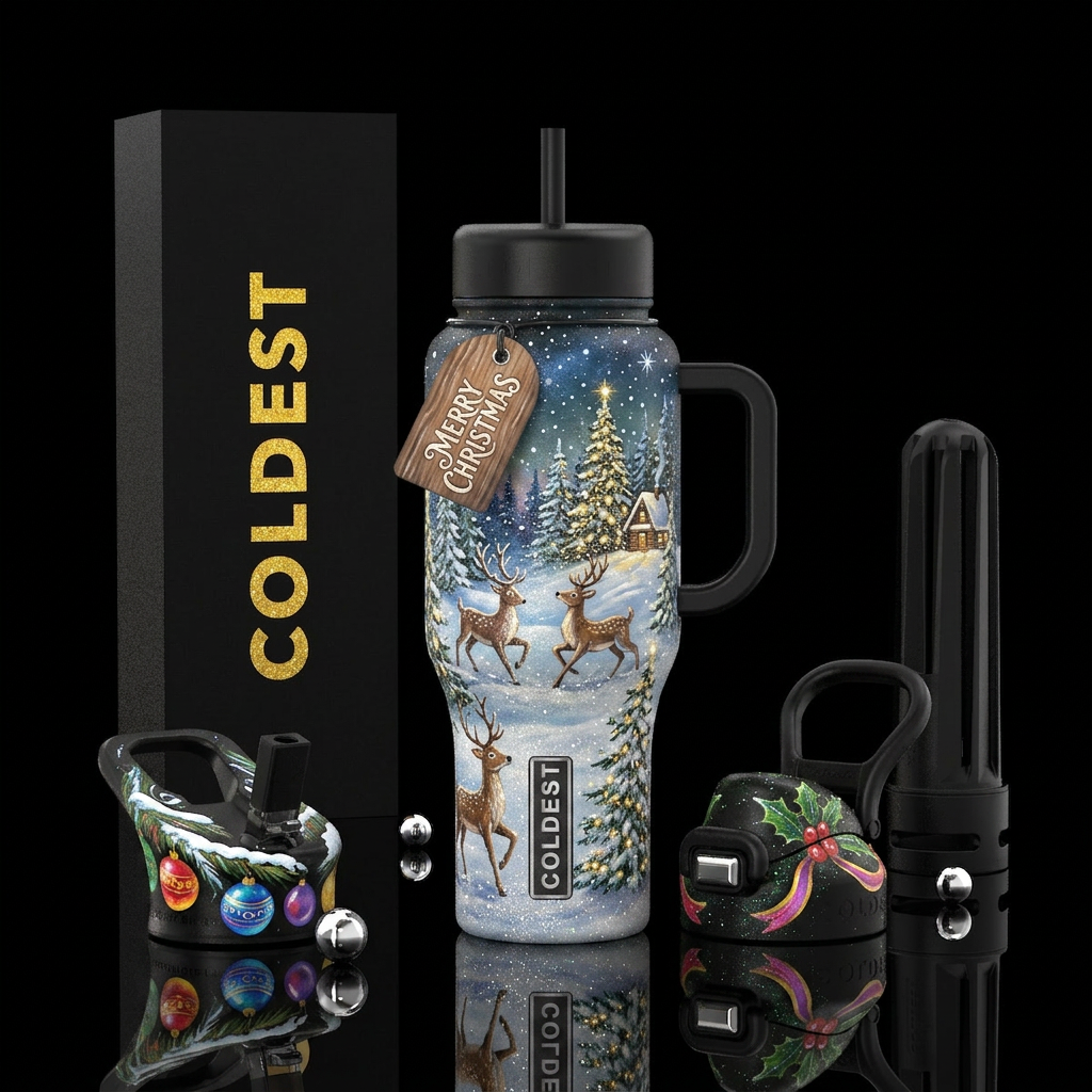 Raindrer, painting, Christmas,  snowy,  beautiul, ... water bottle design