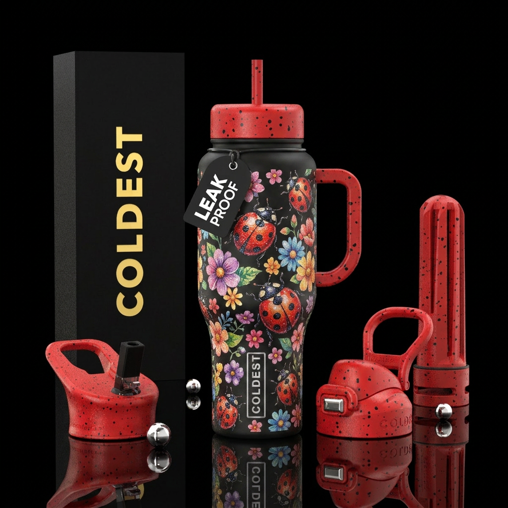 Lady bugs , flowers,sparkly, beautiul water bottle design