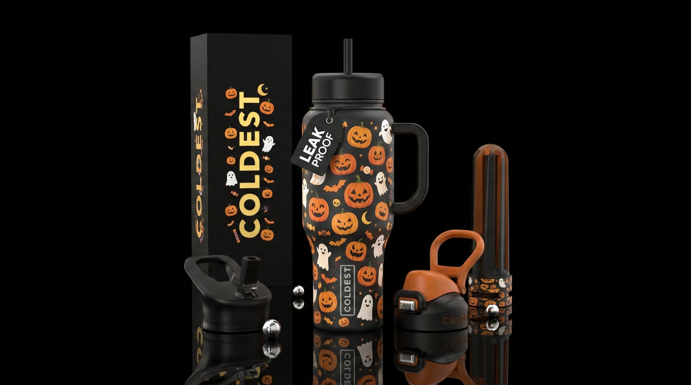 Pumpkins, ghosts, Halloween,  happy water bottle design