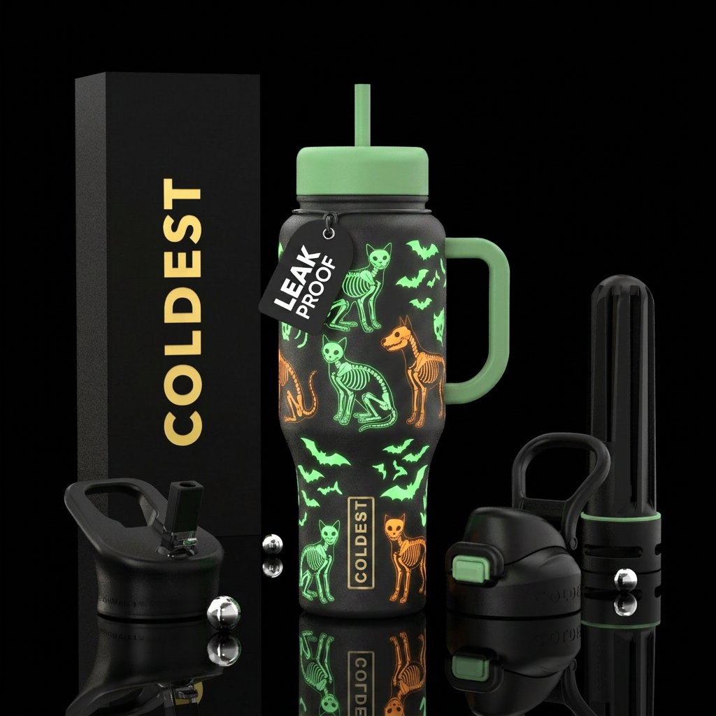 Bats and dogs,  Halloween,  glowie water bottle design