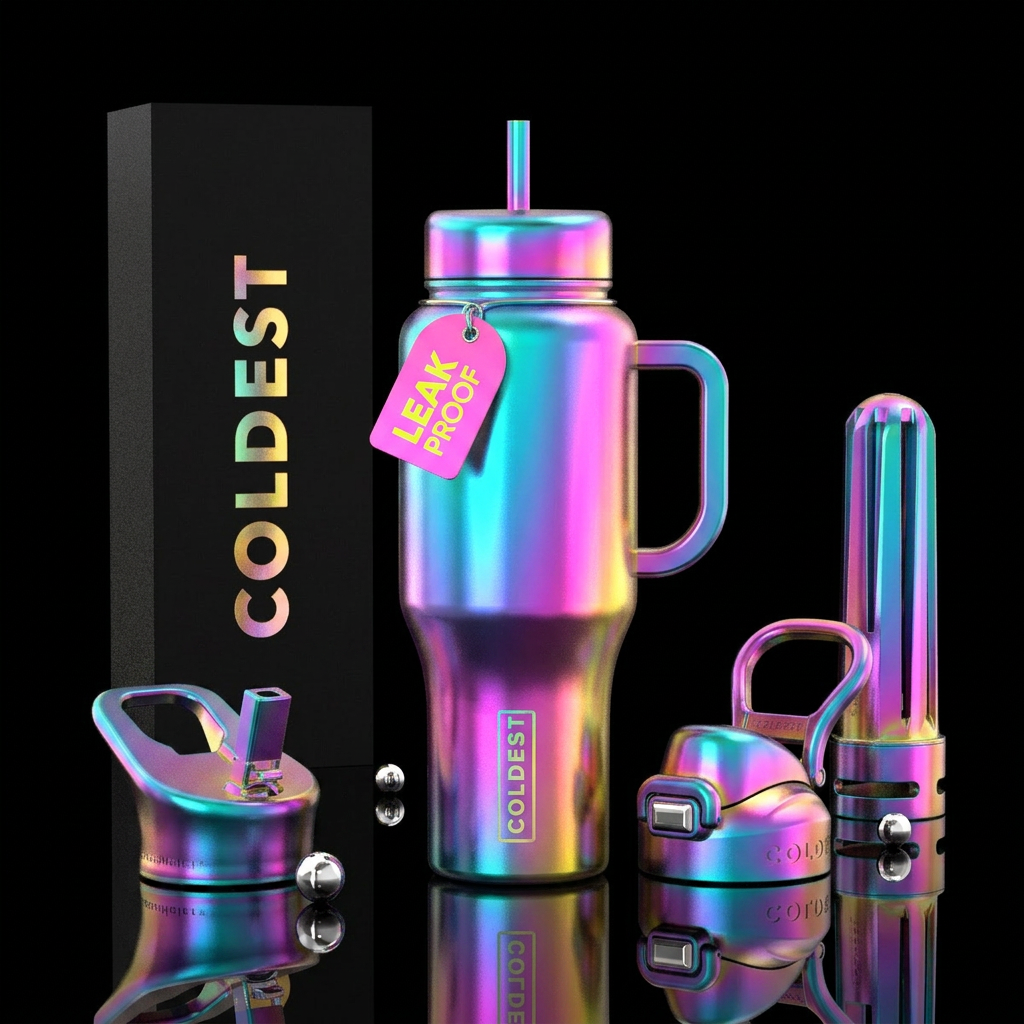 Summer, glowie, happy mood,  80's water bottle design