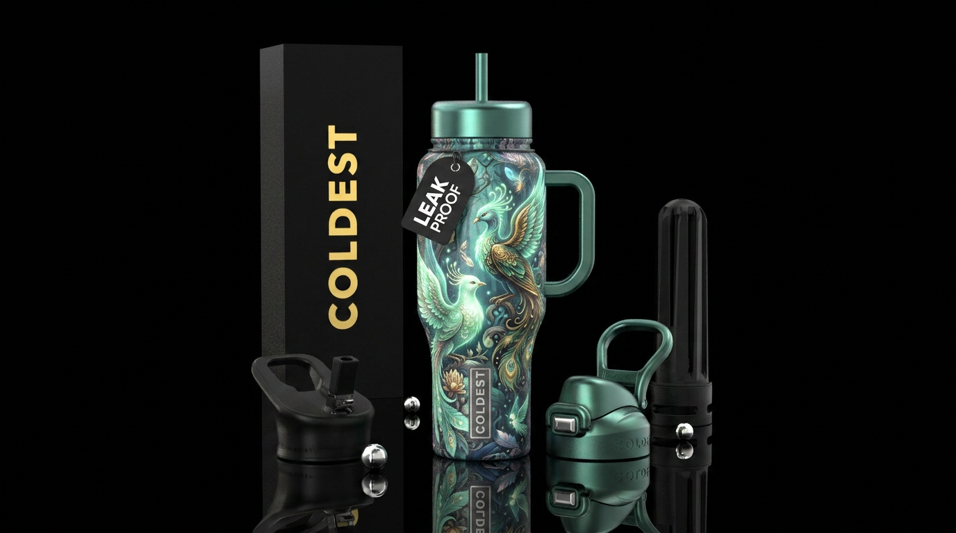 glowie,  mint, fantasy,, birds water bottle design
