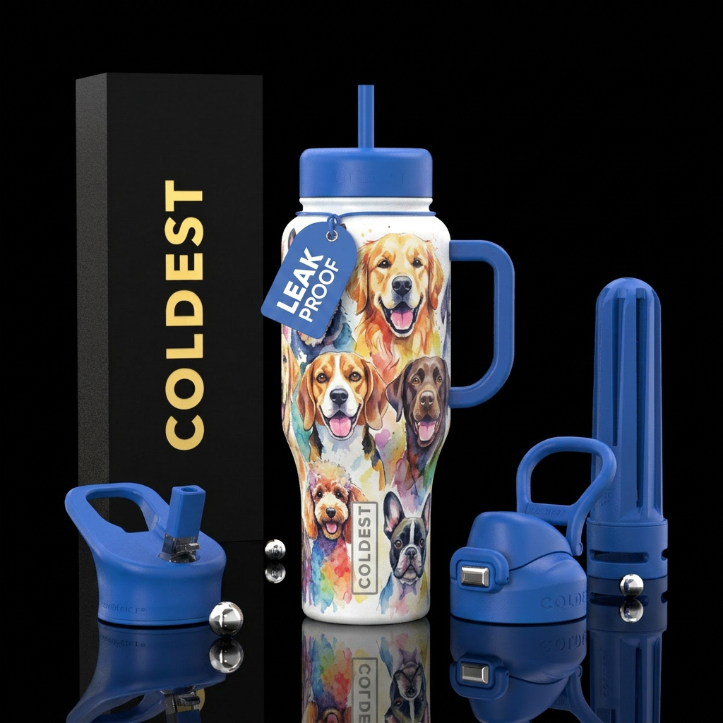 dog, watercolor water bottle design