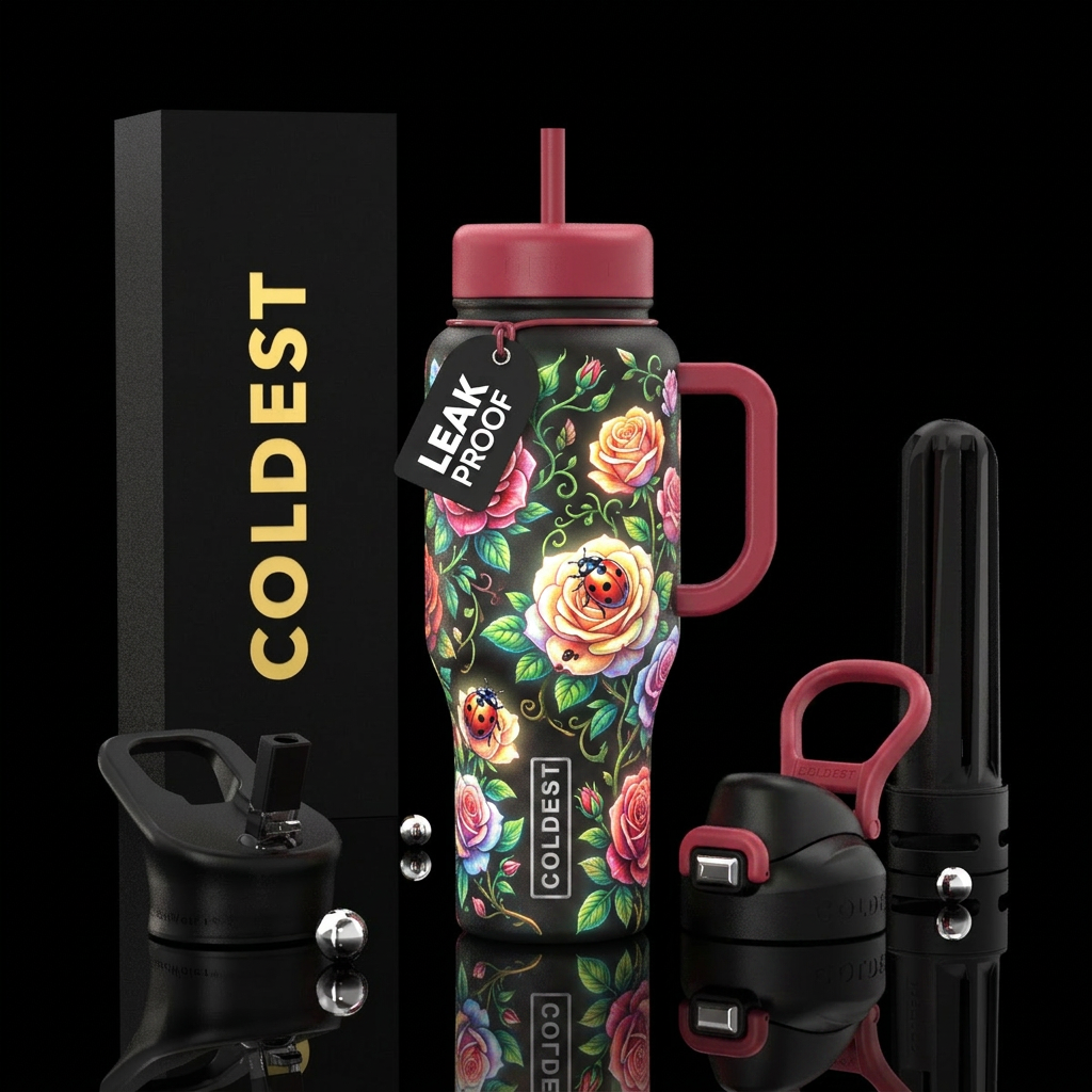 rose garden, ladybugs,  beautiul,  glowie water bottle design