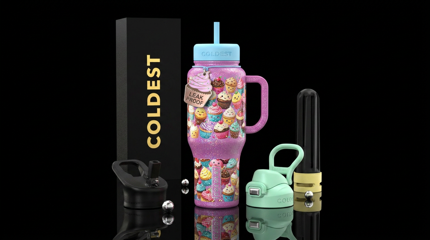 cupcake, sparkly, beautiul, funny, happy mood water bottle design