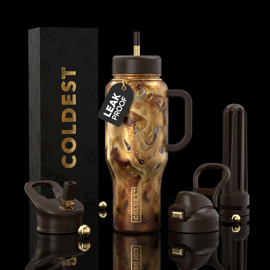 iced coffee, luxurious, beautiul,  morning water bottle design