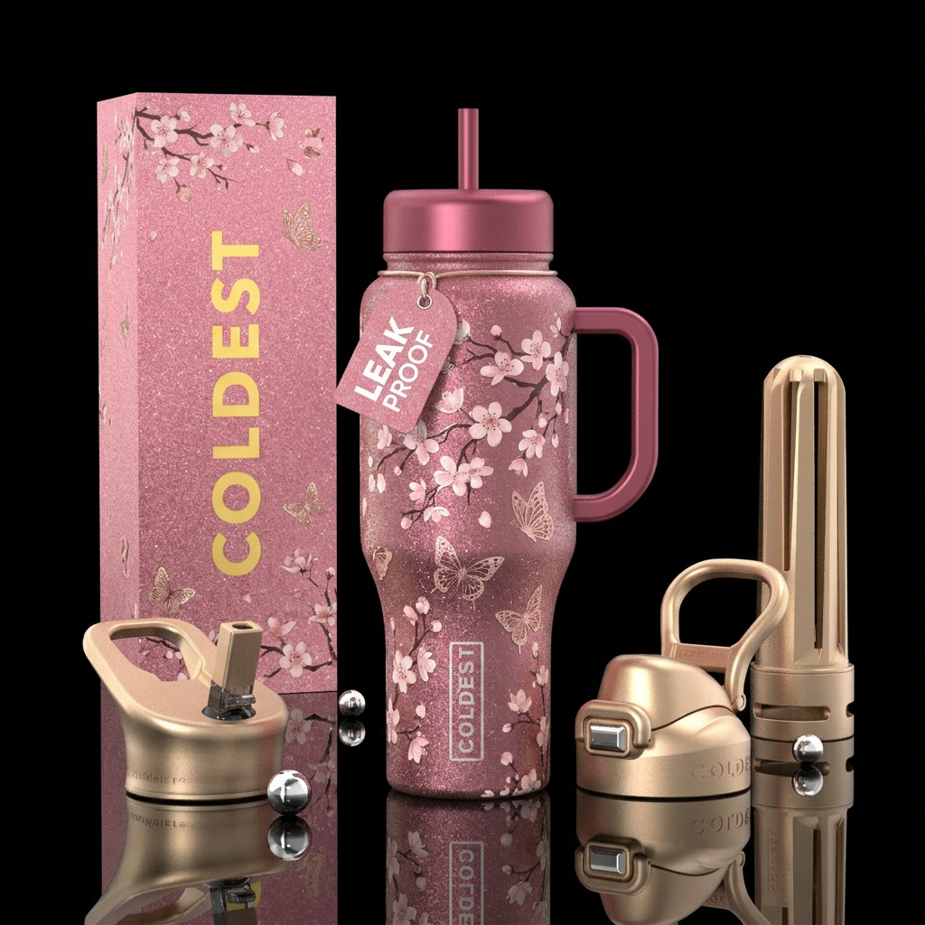 inbued, cherry blossom season,  sparkly,, butterfl... water bottle design