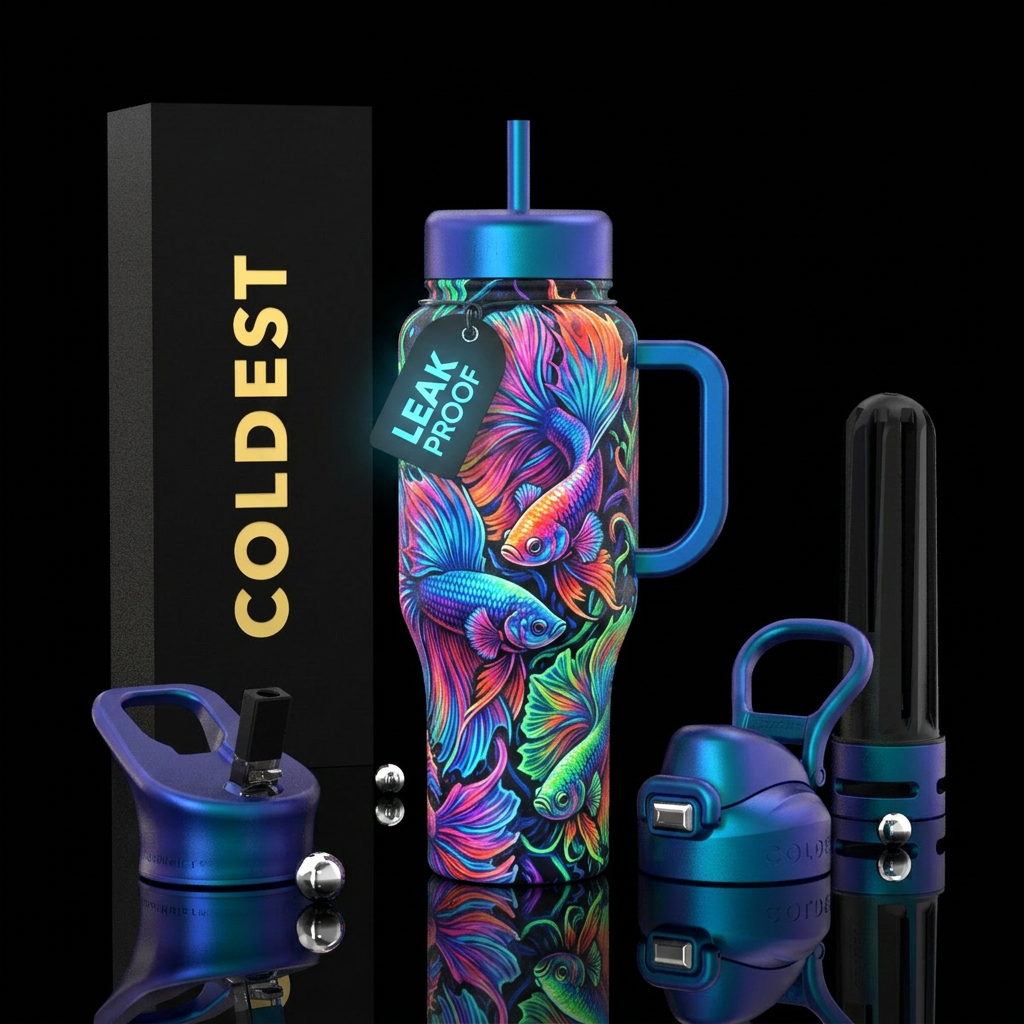 betta fish, glowie, painting water bottle design