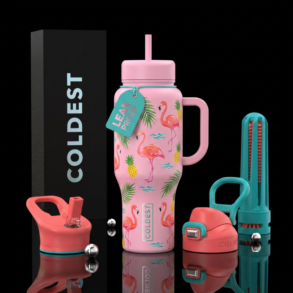 Flamingos,  summer,  water ,, pink water bottle design