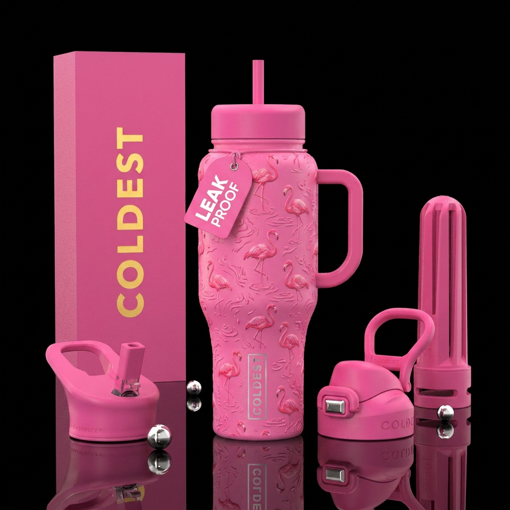 Flamingos,  summer,  water ,, pink water bottle design