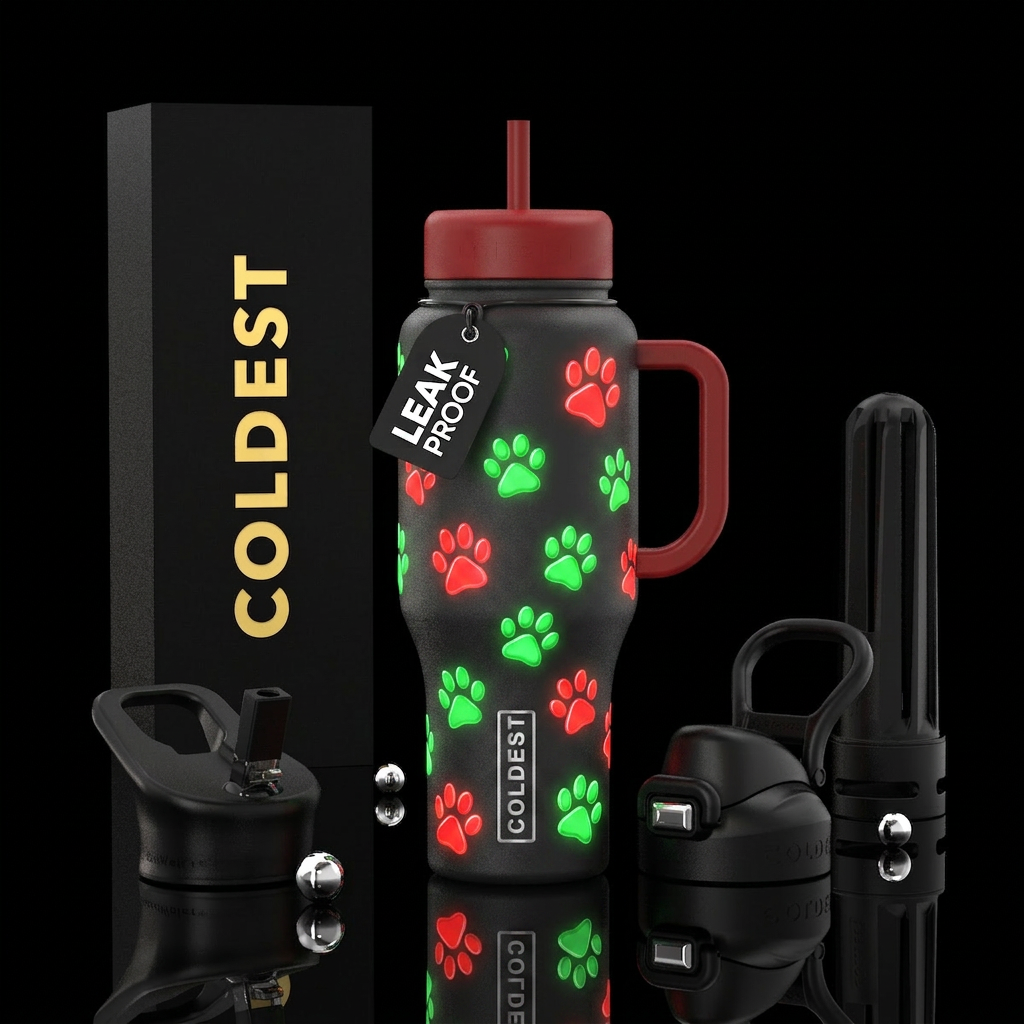Christmas color paw 🐾 prints , glowie water bottle design