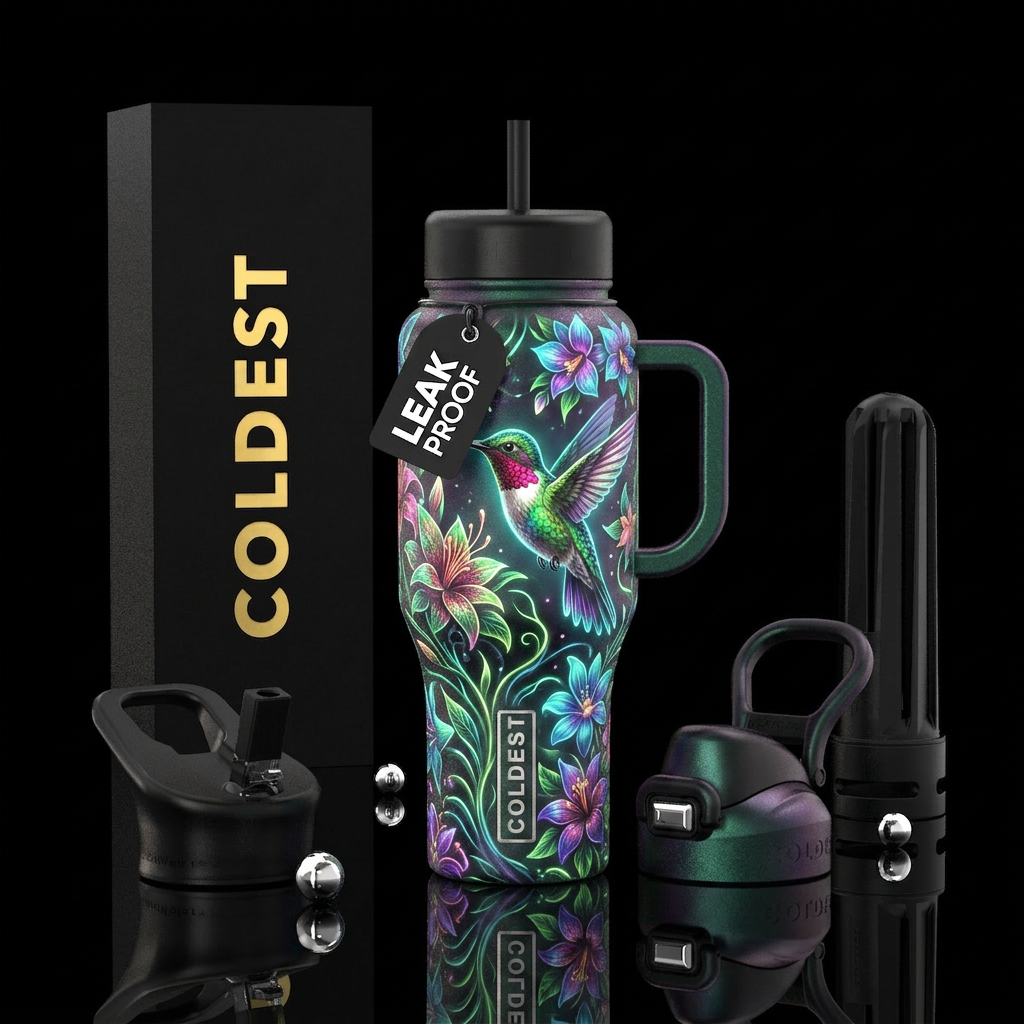 Hummingbird,  flowers,  glowie water bottle design