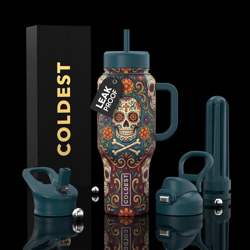 matte,, day of the dead, beautiul water bottle design
